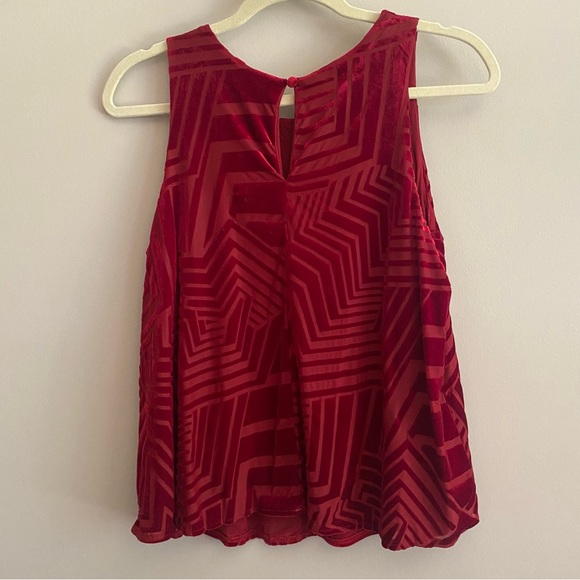 Anthropologie Red Velvet Burnout Geometric Top - Picture 4 of 6